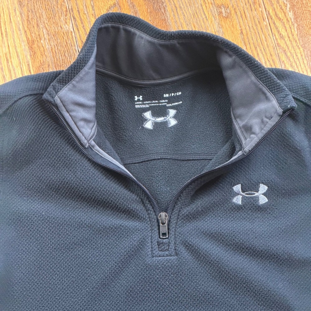 Under Armour Mens ColdGear 1/4 Zip Waffle Knit Fleece Pullover Black Small